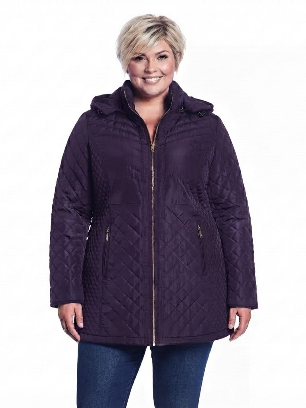 97-NWT-Gallery New York Black Quilted Hooded Puffer Jacket with Zipper (1X)